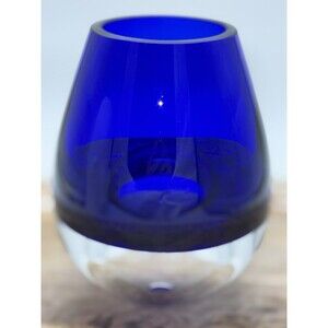 Krosno Art Glass Cobalt Blue & Clear Dual Use Small Arrangement Bud Vase Poland